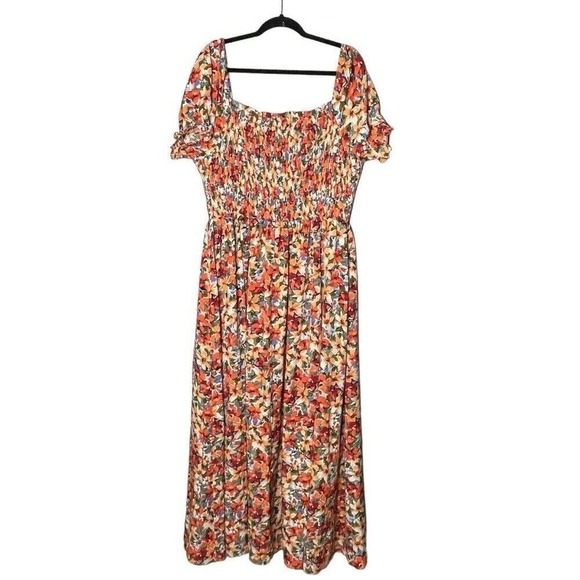 Chic Soul Dresses & Skirts - ChicSoul Floral Maxi Dress Plus Size 2X Smocked Square‎ Neck Short Sleeve
